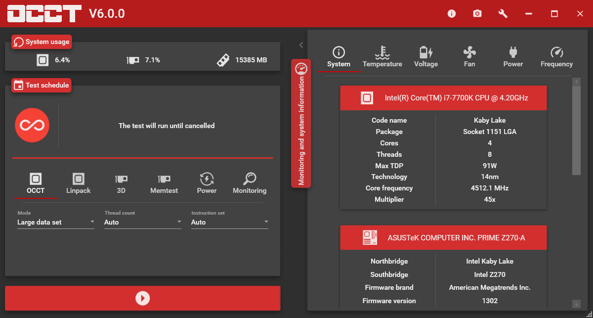 Occt windows performance tester screenshot