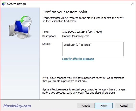 Confirm restore point