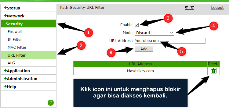 Cara blokir url tertentu pada wifi indihome ZTE F609