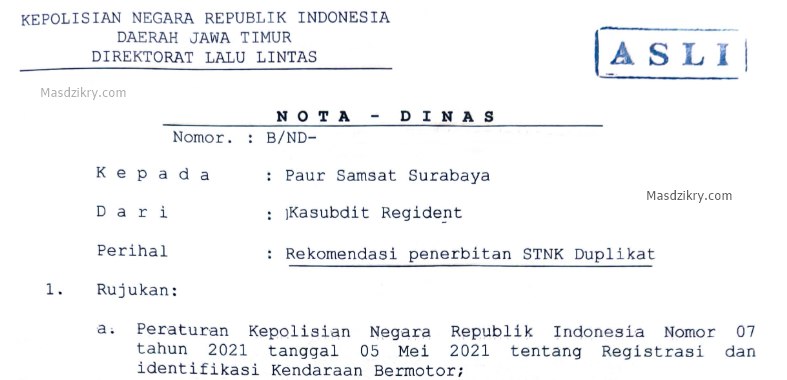 Contoh nota dinas dari polda - cara mengurus stnk hilang masdzikry.com