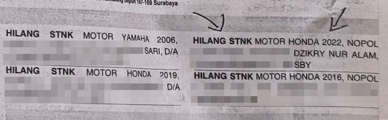 Iklan koran stnk hilang - masdzikry.com